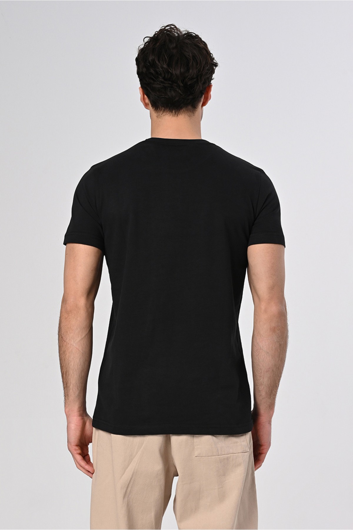 1453 Tasarım Pamuk Bisiklet Yaka Siyah T-shirt 22